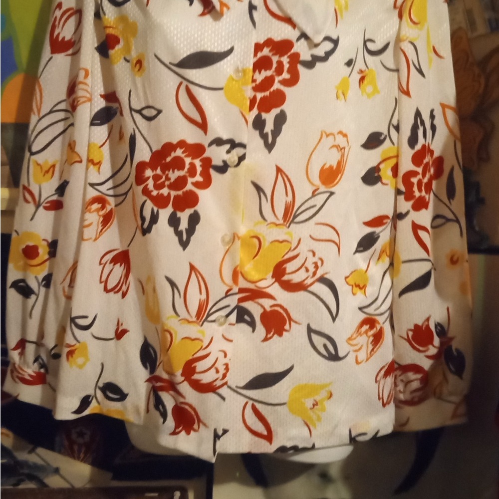 Vintage 60s-70sCOS COB Floral longsleeved blouse - Red, Yellow, Black
